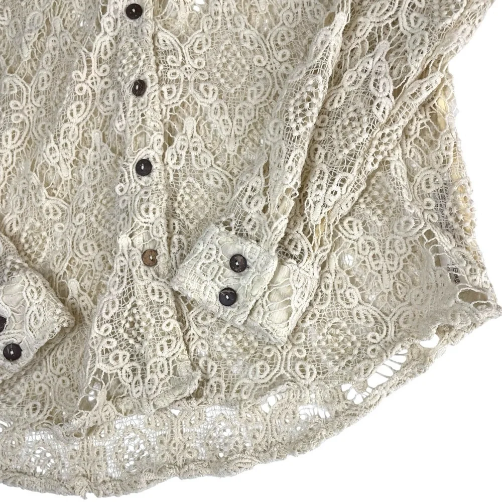 Free‎ People Until Sundown Shirt Crochet Lace Neutral Button Down Small